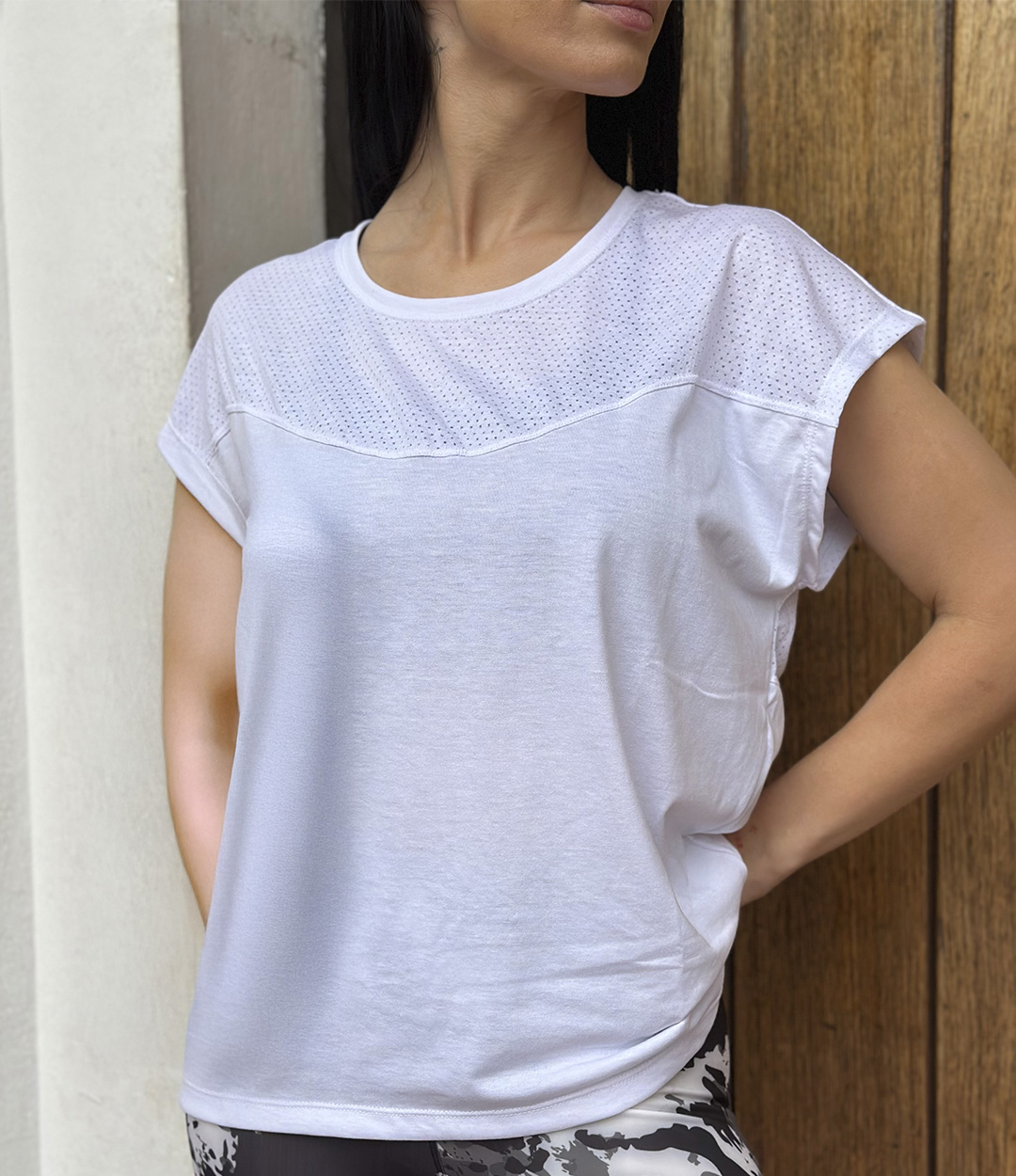 Remera algodon mesh blanca